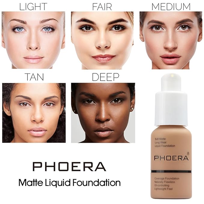 2 Pack PHOERA Foundation Nude 102 and Face Primer, Liquid Full Coverage Foundation Set, Foundation Brush Powder Brush,5 Makeup Sponge,24 HR Matte Oil Control Concealer (102 Nude)-BrightBean Baby