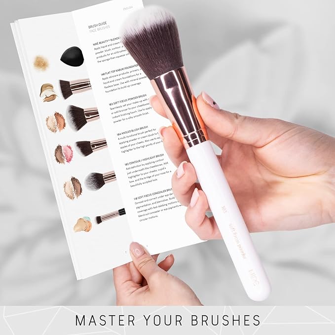 Niré Beauty White 15piece Award Winning Professional Makeup Brush Set: Vegan Makeup Brushes with Case, Makeup Sponge, Cleaner, Guide, Gift Box-BrightBean Baby