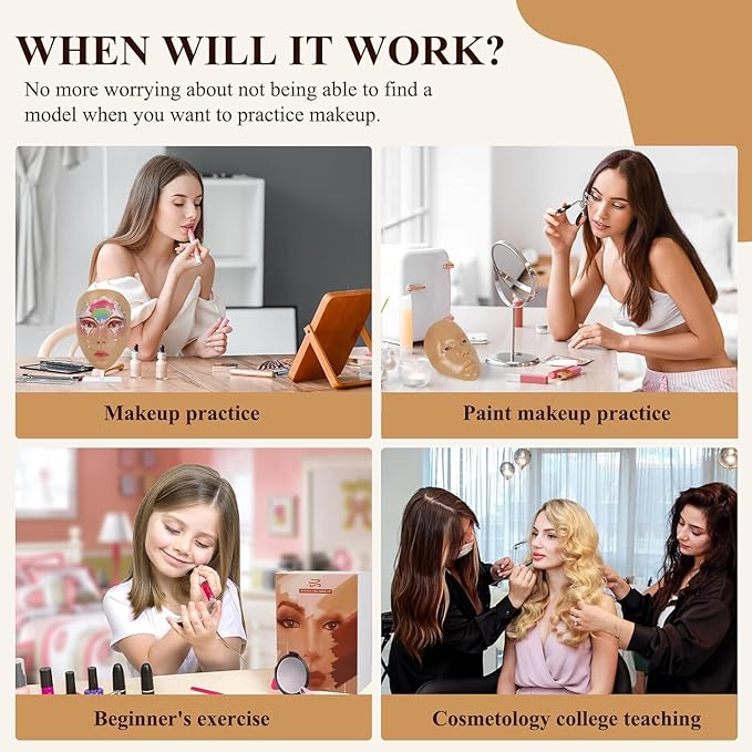 Make Up Practice Face, Face Painting Mannequin Head with Stand, 5D Reusable Silicone Face Practice Board, Mannequin Head for Makeup with Makeup Kit, Practice Face for Makeup Artist & Beginner, Brown-BrightBean Baby