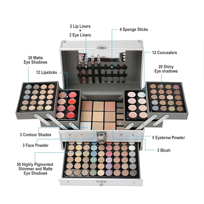 Professional 132 Colors All-in-one Makeup Palette Cosmetic Contouring Kit Combination with Eyeshadow, Cream Concealer, Eyebrow Powder, Lip Gloss Blusher and Pressed Powder-BrightBean Baby