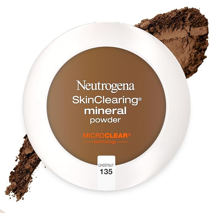 Neutrogena SkinClearing Mineral Acne-Concealing Pressed Powder Compact, Shine-Free & Oil-Absorbing Makeup with Salicylic Acid to Cover, Treat, & Prevent Breakouts, Chestnut 135,.38 oz-BrightBean Baby