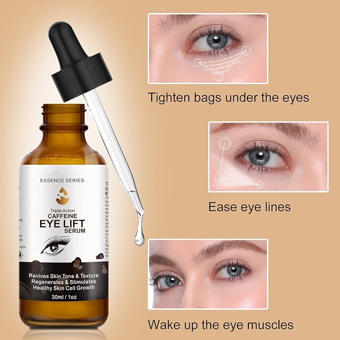 Caffeine Eye Serum - with EGCG, Vitamin C, Hyaluronic Acid, Collagen, Caffeine Eye Lift Serum - Reduces Puffiness, Dark Circles, Under Eye Bags, Wrinkles and Fine Lines Around The Eyes (30ml)-BrightBean Baby