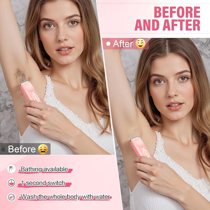 Women's Bikini Trimmer, 2-in-1 Electric Shaver for Bikini Line, Legs, Underarms, Face - Waterproof Women's Electric Shaver for Sensitive Skin, USB Rechargeable (Purple) (Pink)-BrightBean Baby