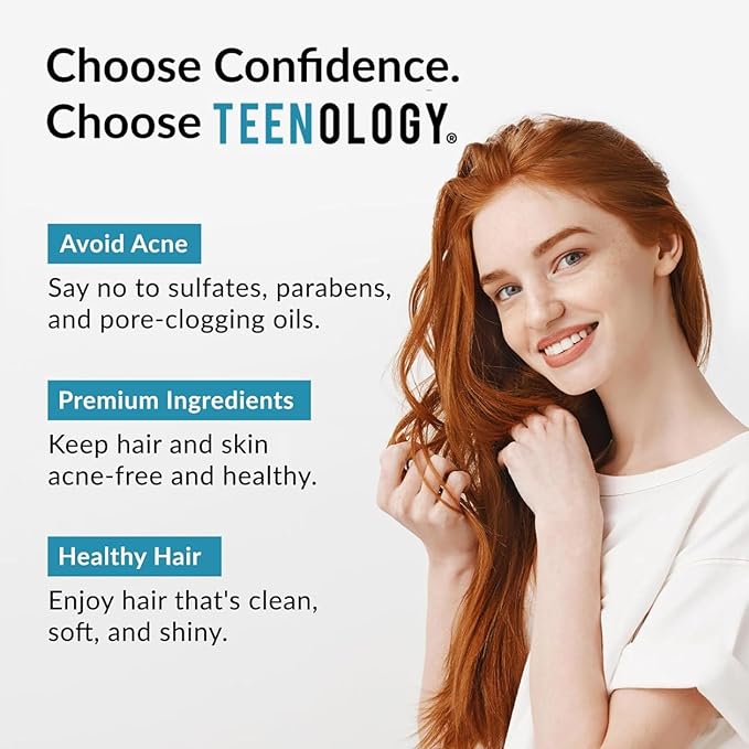 Teenology Shampoo for Teens - Avoid Forehead and Body Acne - No Sulfates or Parabens, Noncomedogenic, Natural Botanical Extracts, 16 oz. (Sweet Mint)-BrightBean Baby