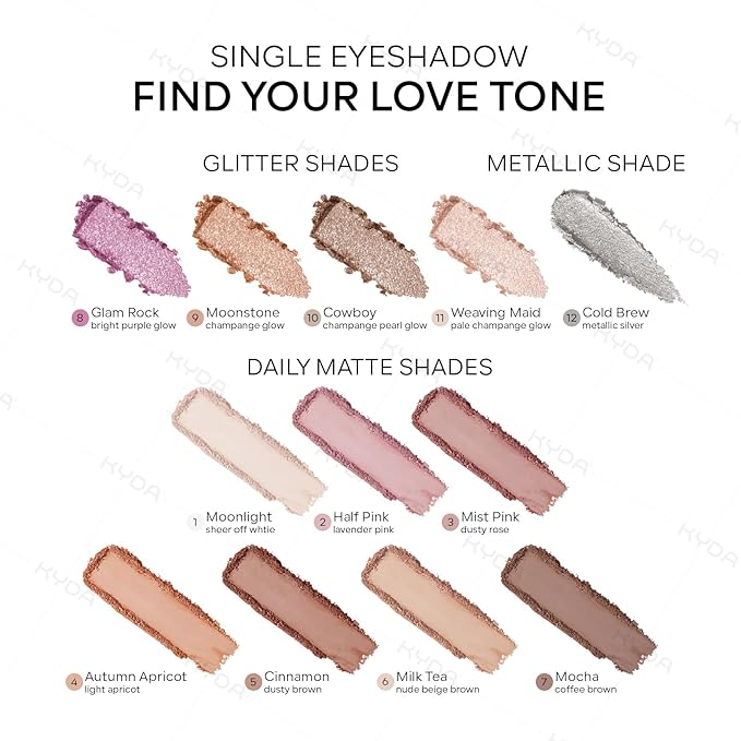 KYDA Single Matte Eyeshadow - Sheer Off White Vanilla, Ultra-fine Lightweight Powder, Brightening Primer, Multiuse Blendable Eyes Makeup, Moonlight
