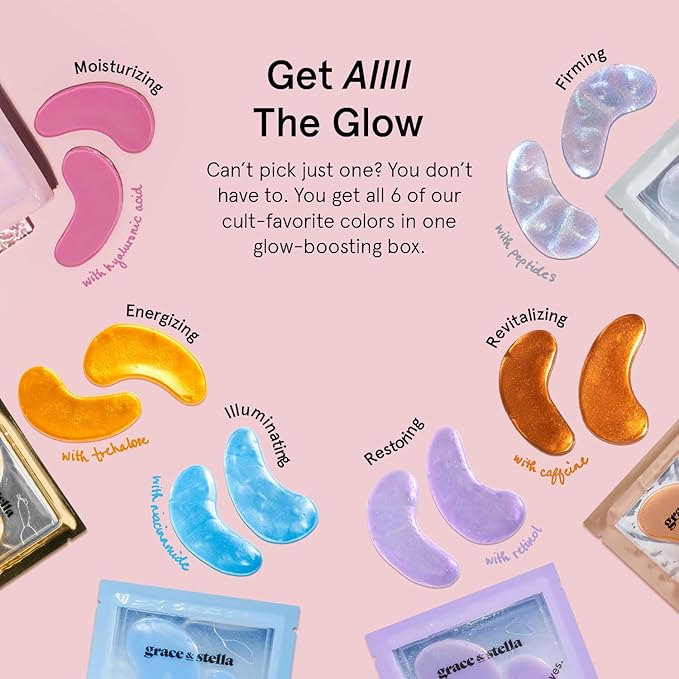 grace & stella Under Eye Mask Variety Pack - 18 Pairs of Under Eye Patches for Dark Circles - With 6 Colors (3 Pairs/Color) - Gel Masks Puffy Eyes for Women - Vegan Cruelty Free Bridesmaid Gifts-BrightBean Baby