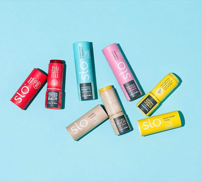 Slo | Natural Lip Balm - All Natural Ingredients, Vegan & Cruelty Free, Hydrating & Soothing, Plastic Free, Paper Packaging | Pina Colada + Zinc, 0.28oz-BrightBean Baby
