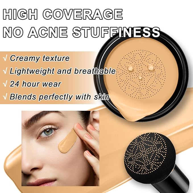 Mushroom Head Air Cushion CC Cream BB Cream Foundation Makeup Moisturizing CC Cream Liquid Foundation, Concealer Lasting Makeup Foundation Even Skin Tone Makeup Base Primer (#05 Wheat)-BrightBean Baby