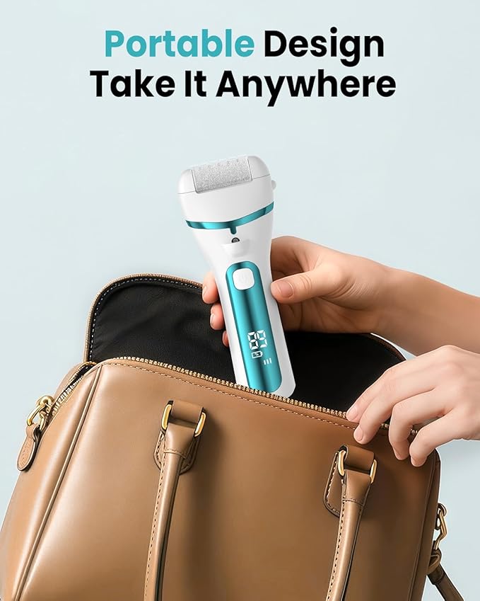 PUBOO Foot Callus Remover Electric 10000 RPM 3-Speed IPX7 Rechargeable Pedicure Kit for Hard Skin Women & Men. Portable Multi-Roller File Grinder Sander Scrubber with LED Display for Wet & Dry Feet-BrightBean Baby