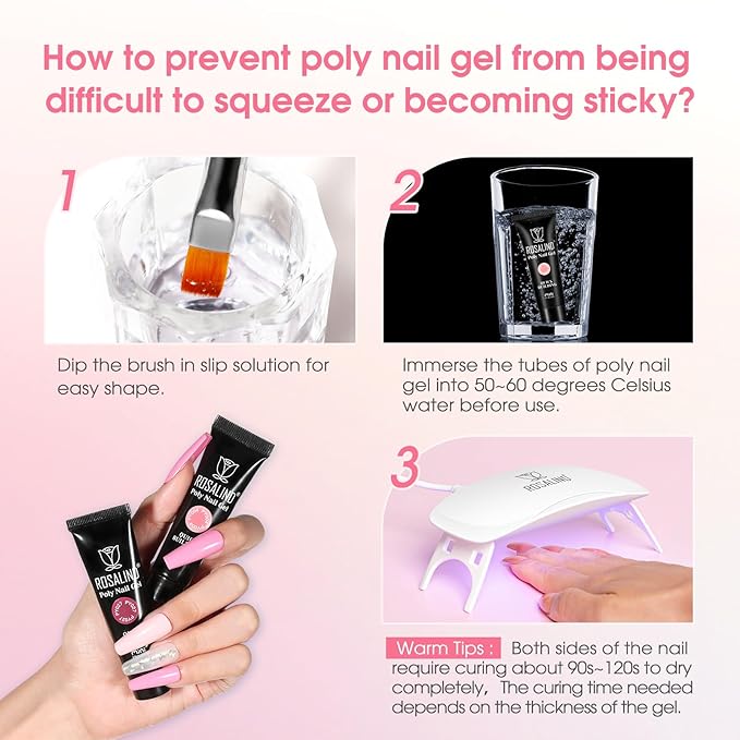 ROSALIND 14 Colors Poly Nail Gel Kit with Mini Nail Lamp Pink Brown Poly Nails Gel Kit Starter Kit With Slip Solution Kit Pink Extensions Gelfor Nail Manicure Beginner-BrightBean Baby