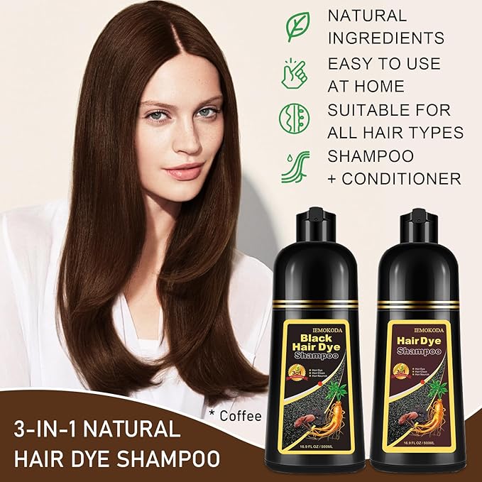 Hair Dye Shampoo for Gray Hair, 3-in-1 Color Shampoo Hair Dye for Women & Men, Natural Brown Hair Coloring Shampoo, Shampoo Tinte Para El Cabello, Plant Bubble Hair Dye, Easy to Use at Home (Coffee)-BrightBean Baby