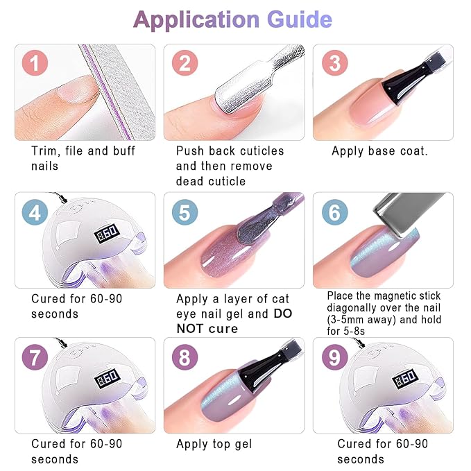 RARJSM Aurora Mermaid Cat Eye Gel Nail Polish Set 6pcs Reflective Pink Purple Green Blue Diamond Ceramic Glitter Glass Cateye Gelpolish with Magnet Stick 7.5ml Curing Requires Soak Off for Home Salon-BrightBean Baby