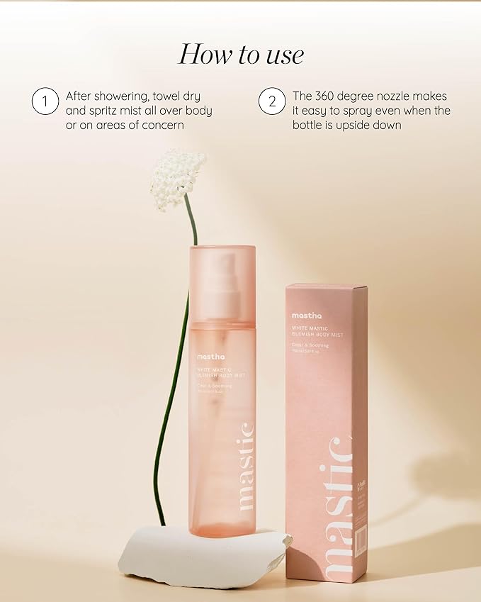 MASTINA White Mastic Body Mist (5.1fl oz) Soothes & Cools Body Spray Fermented Mastic Gum, Brightening & Hydrating Body Spray,Lightweight Moisture & Glow-BrightBean Baby