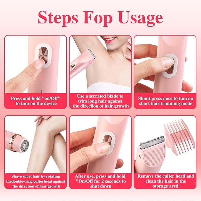 Glow Aura Womens Shaver, Bikini Trimmer for Women, Glow Aura Electric Razor, Comfort 2 in 1 Electric Lady Shaverr, Dual Head Groomer, Glowaura Womens Razor, GlowAura Bikini Shaver Body Grooming Tool