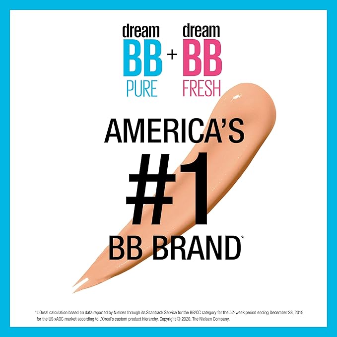 Maybelline Dream Pure Skin Clearing BB Cream, 8-in-1 Skin Perfecting Beauty Balm With 2% Salicylic Acid, Sheer Tint Coverage, Oil-Free, Deep, 1 Count-BrightBean Baby