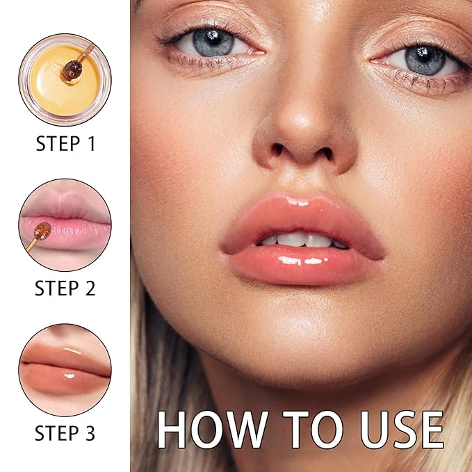 2PCS Lip Mask Overnight, Honey&Strawberry Moisturizing Repair Sleeping Lip Balm, Fade Lip Lines Bee Lip Balm, Hydrating &Prevention Dry and Crack Lip Scrubs Exfoliator (Honey & Honey)-BrightBean Baby