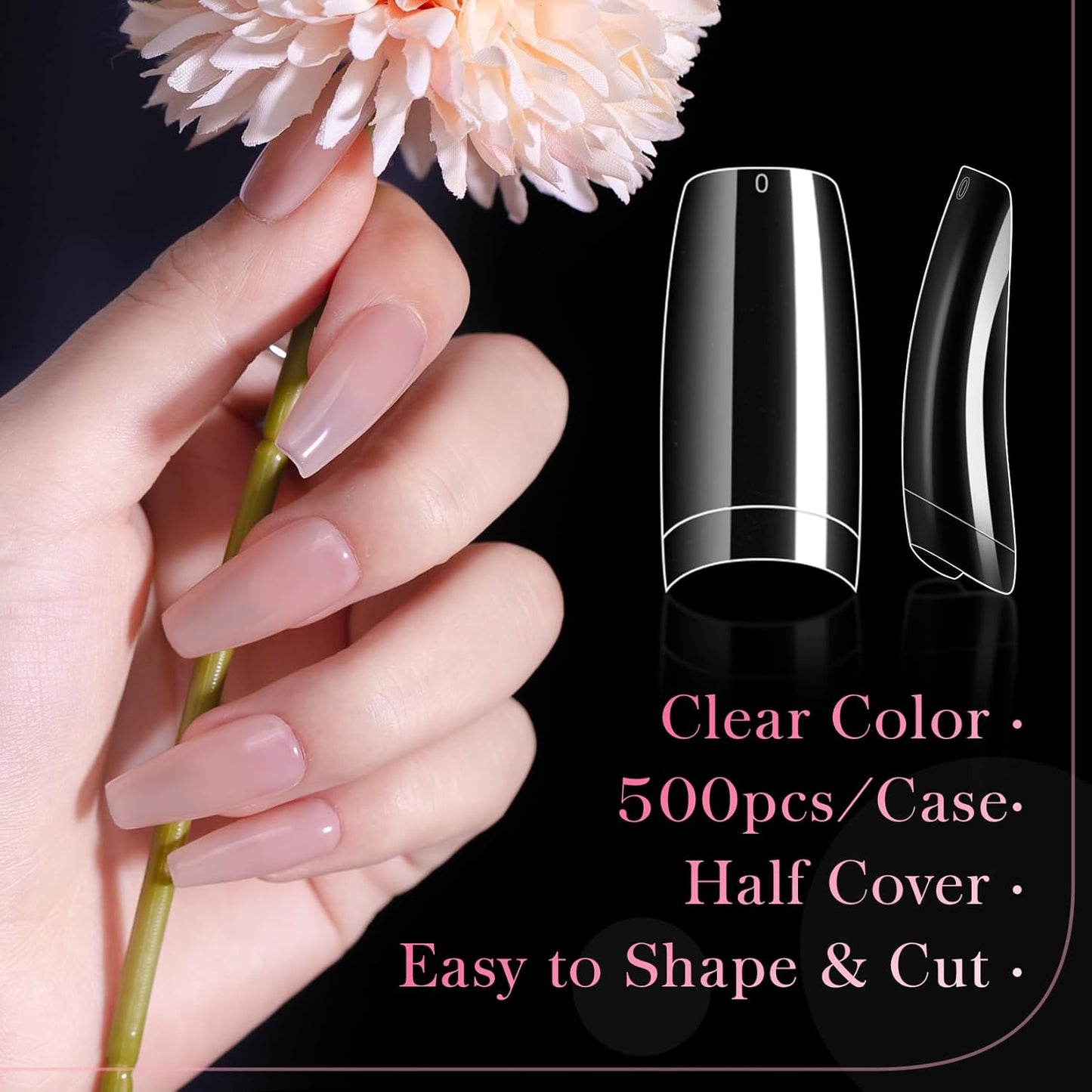 krofaue 500PCS Clear False Nails Tips - Half Cover Lady French Style Acrylic Artificial Tip Manicure with Box of 10 Sizes for Nail Tips Art Salons and Home DIY-BrightBean Baby