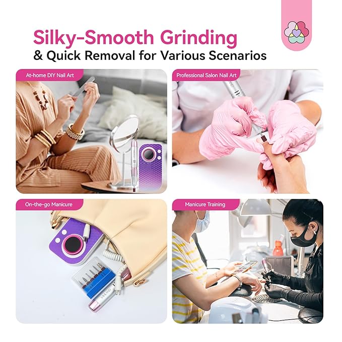 SAVILAND Essentials Electric Nail Drill: 40000RPM High-Torque Nail File Quick Removal for Acrylic Nails Easy Operation Portable Nail Drill for Beginner Home DIY Nail Art Manicure Pedicure-BrightBean Baby