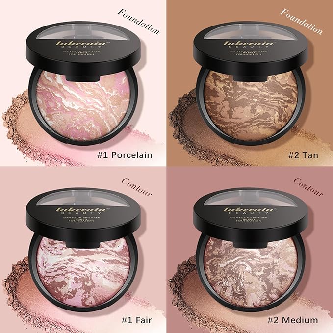 Baked Powder Contour Makeup, Brighten Bronzer Powder, Highlighter Bronzer Glow Palette, Cruelty Free Shimmer Bronzing Powder to Use For Contour Make up, Natural Finish & Easy to Use #001-BrightBean Baby