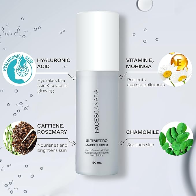 Faces Canada UltimePro Makeup Fixer Spray | Keeps Makeup Intact & Long-Lasting | Hydrating, Non-Sticky Mist for Fresh Finish | Lightweight & Refreshing | 1.69 Fl Oz (50ml)-BrightBean Baby