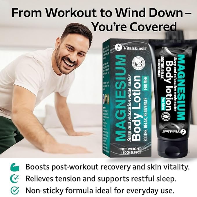 Magnesium Glycinate Body Lotion, Body Butter Cream for Men. Cologne Scented, 5.29 oz, Sleep Easy Formula-BrightBean Baby