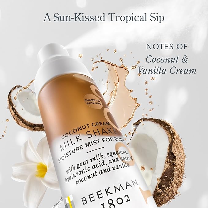 Beekman 1802 Coconut Cream Milk Shake - Body Mist - 2.0 fl. oz - With Hyaluronic Acid & Jojoba Oil - Instantly Moisturizes, Hydrates & Softens - Good for Sensitive Skin - Cruelty Free-BrightBean Baby