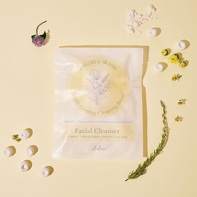 Daily 3 in 1 Facial Cleanser, Exfoliator and Wash-off Mask, Vegan, Cruelty Free, Plastic Free, Travel Friendly, 1 Month Supply Refill (60 Tablets) (Calming)-BrightBean Baby