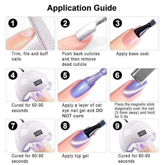 RARJSM Sparkle Diamond Pearl Cat Eye Gel Nail Polish Set 6pcs Velvet Silver Shimmer Pink Green Blue Purple White Glitter Mermaid Swirl Shell Thread Effect with Magnet Stick UV LED Curing Requires-BrightBean Baby