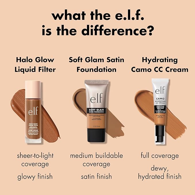 e.l.f. Soft Glam Foundation, Medium Coverage, Long-Lasting & Buildable Foundation For A Smooth, Satin Finish, Vegan & Cruelty-Free, 33 Medium Warm-BrightBean Baby