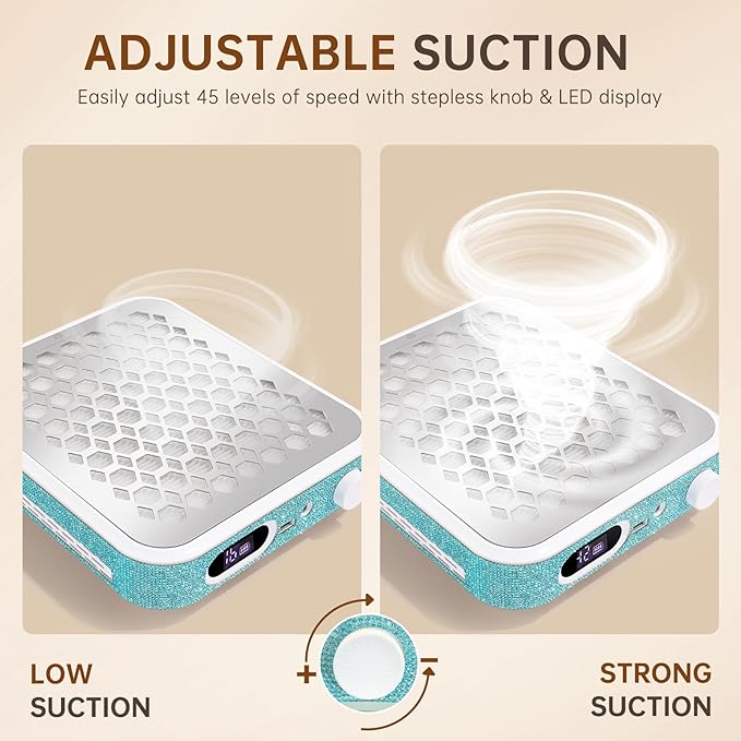 Nail Dust Collector, Rechargeable Dust Collector Nail Tech, Powerful Vacuum Fan Vent Dust Collector Extractor Dust Suction Machine for Acrylic Nails Polishing, Nail Salon&Home, Blue-BrightBean Baby