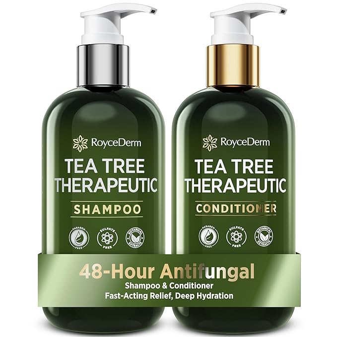Roycederm Tea Tree Antifungal Shampoo and Conditioner: Complete Scalp Care Solution for Folliculitis, Dry, Itchy, and Flaky Scalp - Infused with Tea Tree Oil, Paraben & Sulfate Free-BrightBean Baby