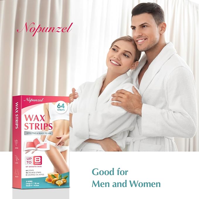 Wax Strips: 64 Waxing Strips - Hair Removal Wax - Brazilian Waxing - Waxing Kit for Women - Body Legs Arms Chest Bikini Back - Wax Kit At Home for Hair Removal - 2 sizes - 4 Calming Oil Wipes-BrightBean Baby