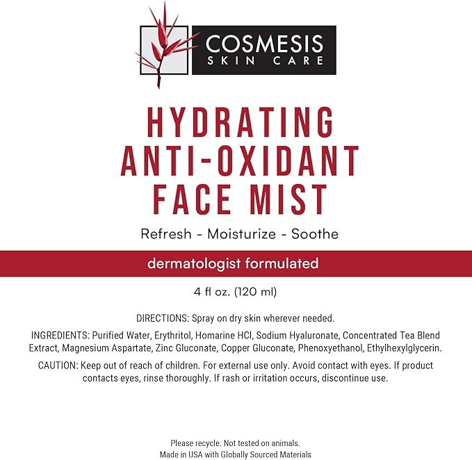 Cosmesis Hydrating Anti-Oxidant Face Mist - Refresh, Moisturize & Soothe Dry Skin, Tea Blend & Vitamins A/D - 4 fl oz-BrightBean Baby