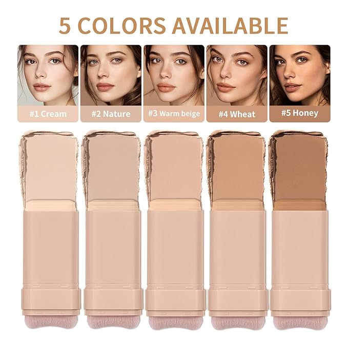 Beauty Balm Serum Boosted Skin Tint, Dual-Ended Eraser Foundation Stick with Brush, Full Coverage Cream Korean Makeup, Long-Lasting Stick for Smooth, Flawless Finish (#1 Cream)-BrightBean Baby