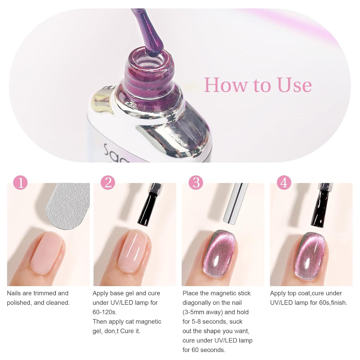 Cat Eye Gel Nail Polish with Magnet Stick, 15ml Glitter Holographic Nail Polish, Magnetic Effect Gel for Home DIY Manicure Gift, Exotic Berry-BrightBean Baby