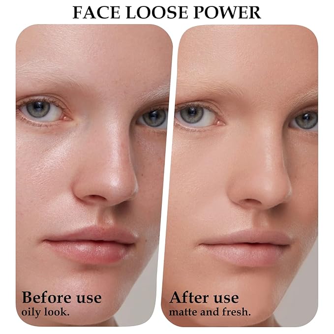Boobeen Loose Face Powder Translucent Setting Powder Oil Control Loose Powder, Soft Focus Effect Makeup Loose Setting Powder, Lightweight Shine Control Matte Finishing, with Puff-BrightBean Baby