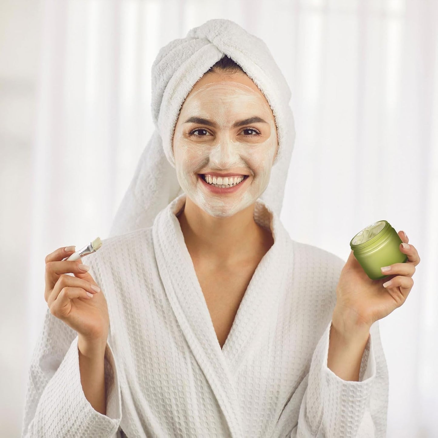 Domensi 32 Pcs 2 oz Glass Jars with Lids Travel Size Round Leakproof Empty Cosmetic Jars with Inner Liners Lid for Storing Makeup Lotions Face Cream Ointments Candle DIY Making (Pea Green)-BrightBean Baby