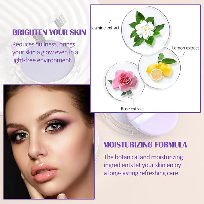 Oil Control Pressed Setting Powder, Lavender Matte Powder Soft Jelly Texture Powder-free Face Powder, Long-Lasting Waterproof Pressed Powder Makeup, Flawless Lightweight Face Cosmetics-BrightBean Baby