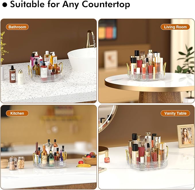 Awenia Rotating Makeup Organizer 360, Stackable Adjustable Large Capacity Cosmetic Storage Unit,Dresser Bathroom Kitchen Countertop Organizer with Metal Handle, Plus Size (Clear, 1 Tier)-BrightBean Baby