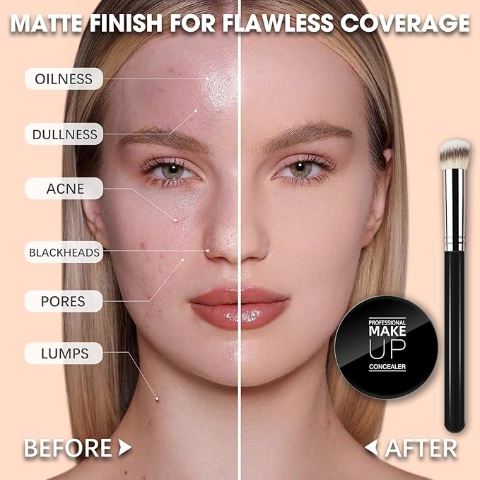 Cream Concealer Full Coverage Makeup, Matte Color Correcting Concealer with Brush, Waterproof, Conceals Blemish, Pores and Spots, Under Eye Makeup Concealer for Dark Circles (#04 LIGHT)-BrightBean Baby