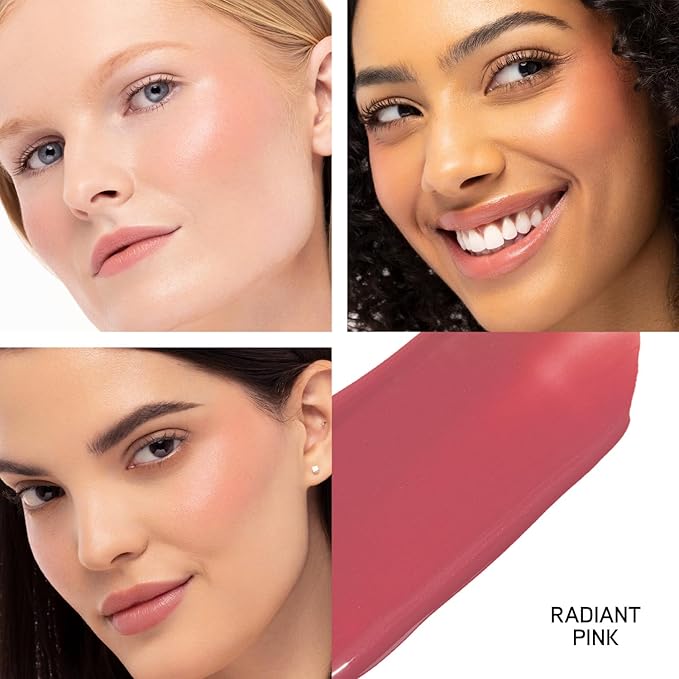 Physicians Formula Mineral Wear®Diamond Filler Cheek & Lip Color, Serum-to-Cream Multi-Use Liquid Blush Formula, Plumps & Smooths for Fuller Looking Cheeks & Lips, Monochromatic Look - Radiant Pink-BrightBean Baby