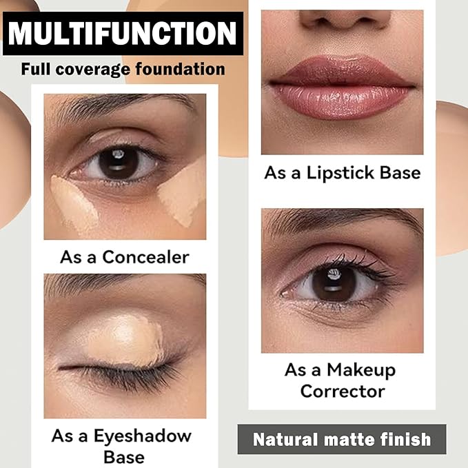 Concealer Full Coverage Foundation for Mature Skin,Oil Control Matte 2 in 1 Concealer liquid Foundation Makeup Waterproof Base De Maquillaje Alta Cobertura-03 Warm Ivory-BrightBean Baby