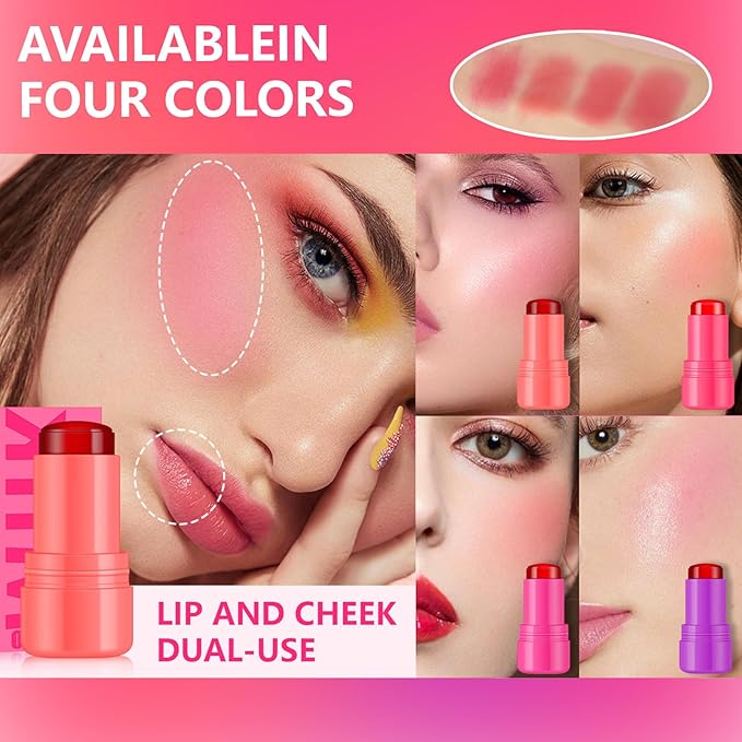 2 Pcs Milk Jelly Blush,Jelly Tint Blush Stick Sheer Lip & Cheek Stain Milk Cooling Water Jelly Tint Long Lasting Face Blushes, Lip Gloss Cheek Solid Moisturizer Stick (01#+02#)-BrightBean Baby
