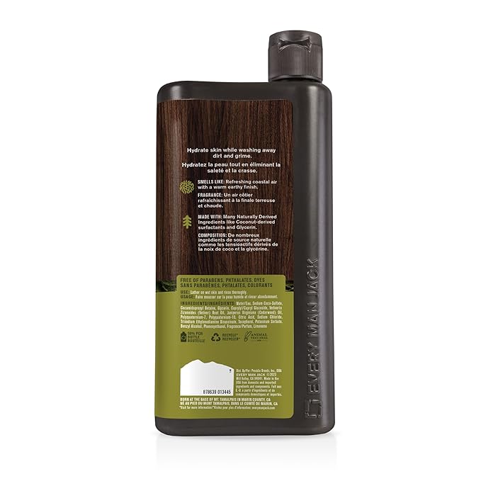 Every Man Jack Nourishing Coastal Moss Mens Body Wash for All Skin Types - Naturally Derived Ingredients - Cleanse and Hydrate Skin with Coconut and Glycerin - 24oz 2 Bottles-BrightBean Baby