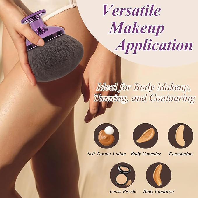 90MM Extra Large Self Tanner Kabuki Makeup Brush – Ultra Soft Dense Vegan Bristles for Body Makeup, Bronzer & Foundation–Applies Tanning Mousse, Lotion & Self Tanner,Wet & Dry (Purple)-BrightBean Baby