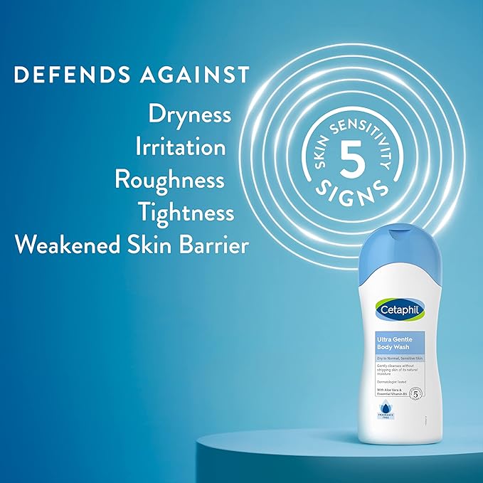 Cetaphil Ultra Gentle Refreshing Body Wash, For Dry To Normal, Sensitive Skin, Aloe Vera, Vitamin B5, Hypoallergenic, Dermatologist Tested, Fragrance Free, 16.9oz Pack of 3-BrightBean Baby