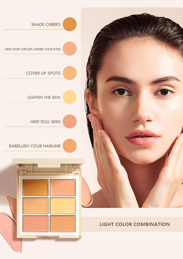 MAEPEOR Face Conceal Contour Palette 6 Colors Full Coverage and Lightweight Concealer Contour Palette Waterproof Long Lasting Contour Palette (Color 02)-BrightBean Baby
