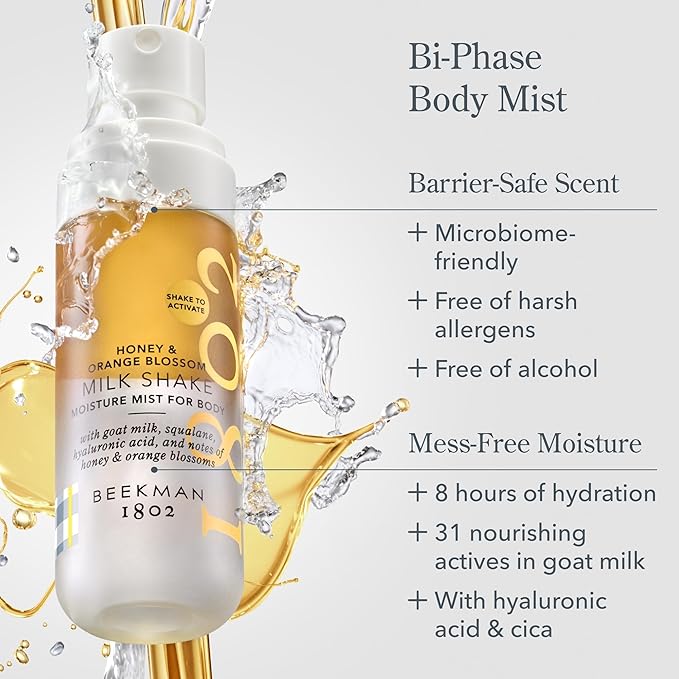 Beekman 1802 Honey & Orange Blossom Milk Shake - Body Mist - 4.7 fl. oz - With Hyaluronic Acid & Jojoba Oil - Instantly Moisturizes, Hydrates & Softens - Good for Sensitive Skin - Cruelty Free-BrightBean Baby