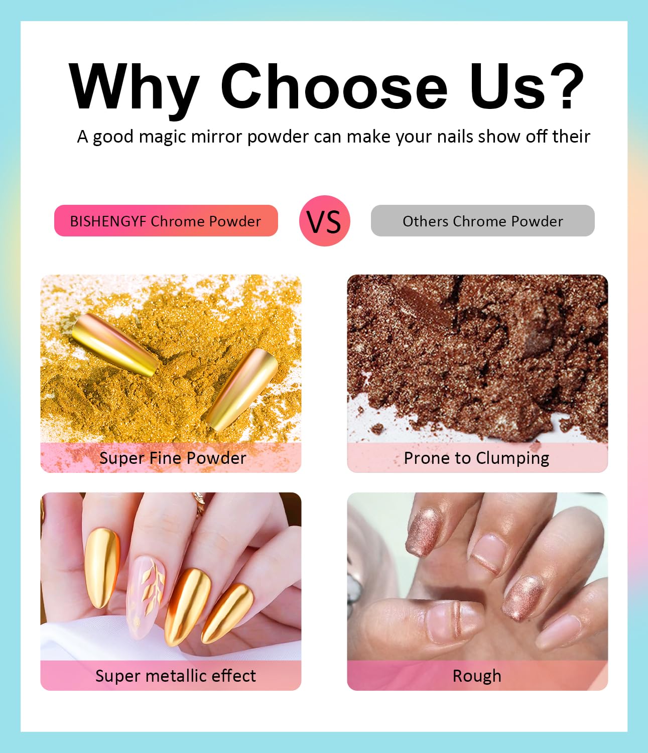 Gold Chrome Nail Powder BISHENGYF -【Metallic Mirror Effect】Pearl Chrome Nail Powder White Aurora Mermaid Iridescent Silver Nail Chrome Powder Metallic Mirror Glitter Pigment Dust For Nail Art DIY-BrightBean Baby