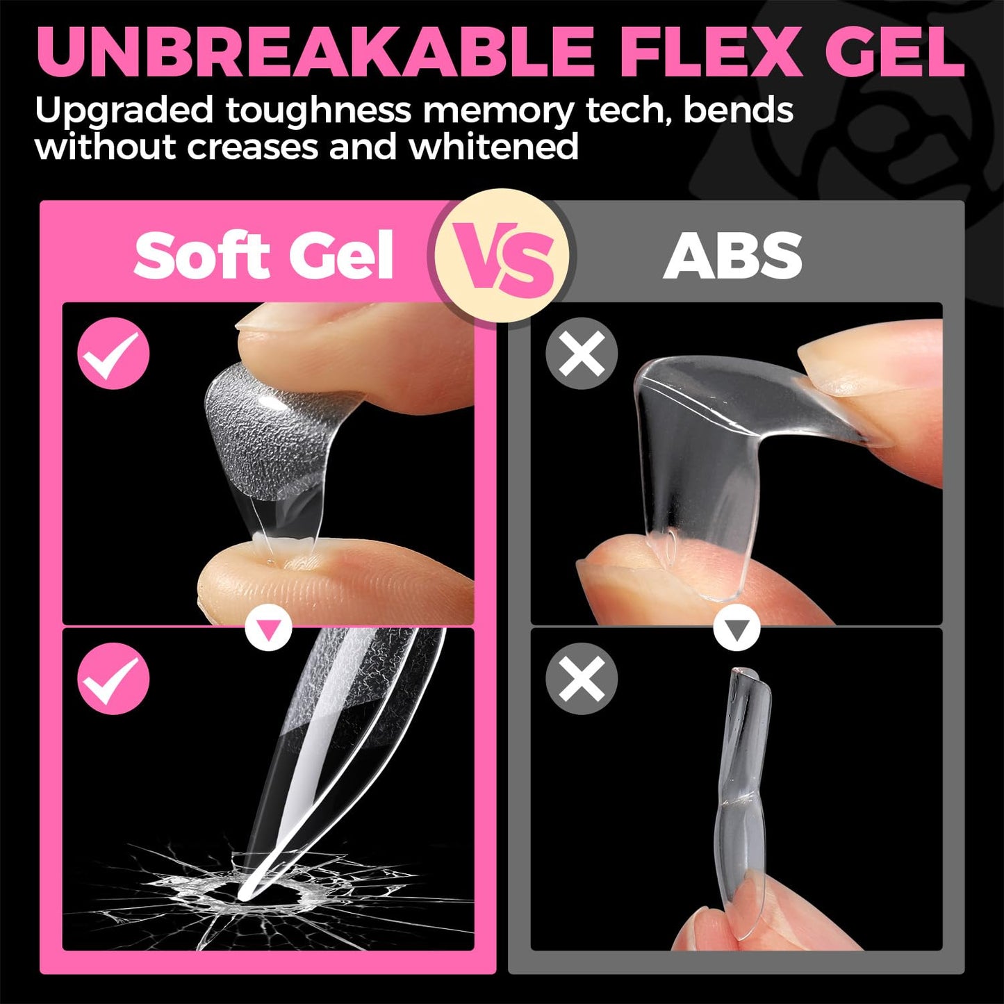 UNA GELLA Short Almond Nail Tips: 504PCS Short Fake Nails Soft Press On Gel Nail Tips Pre Shaped Almond Shape Home Nail Extension Full Cover, 12 Sizes Acrylic Gelly Tips-BrightBean Baby